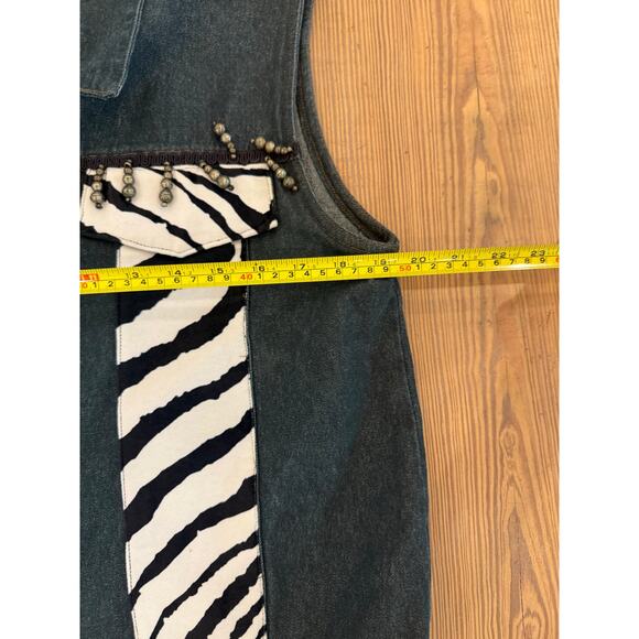 Vintage St Joanne Jeans Dark Denim Zebra Vest Bead Accents Cotton Large - Picture 3 of 6